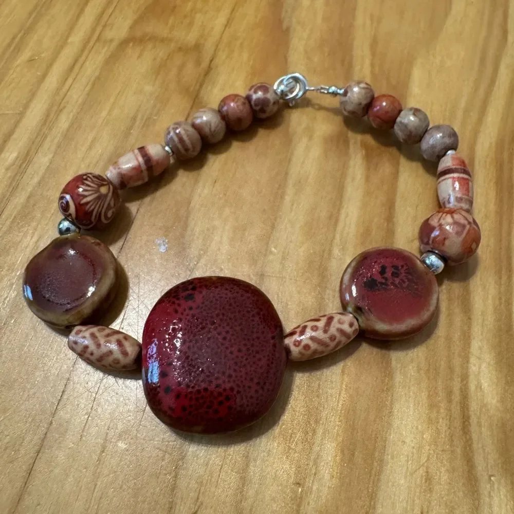 New Southwest Chunky FEATHER/LEAF PENDANT Beaded Necklace w/ Bracelet